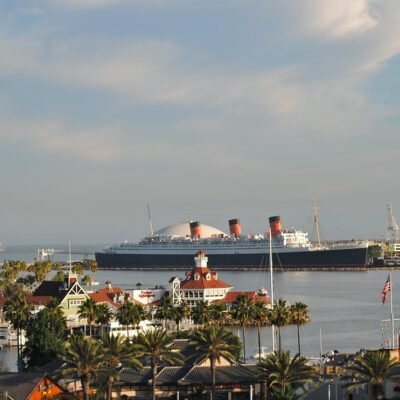 Ocean liner docked at Long Beach, California
