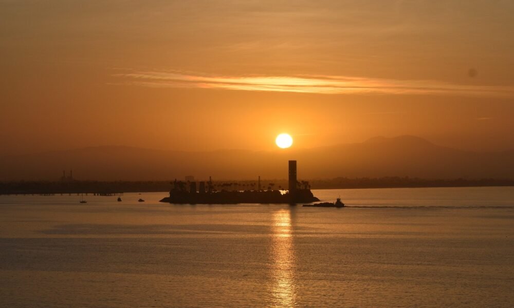 Sunrise over the ocean at Long Beach, California